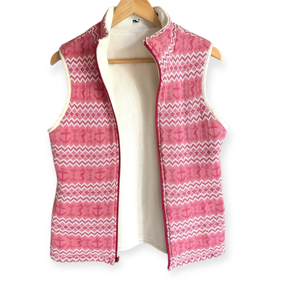 Vineyard Vines Reversable Pink Cream Fleece Knit Vest S